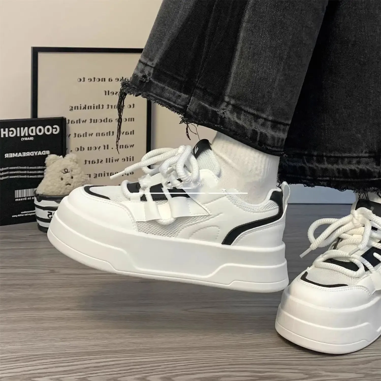 TAVIMART  -  White Shoes Woman Platform Sneakers Sports Casual Breathable Summer 2024 Tennis Female Flats Vulcanize Korean Footwear