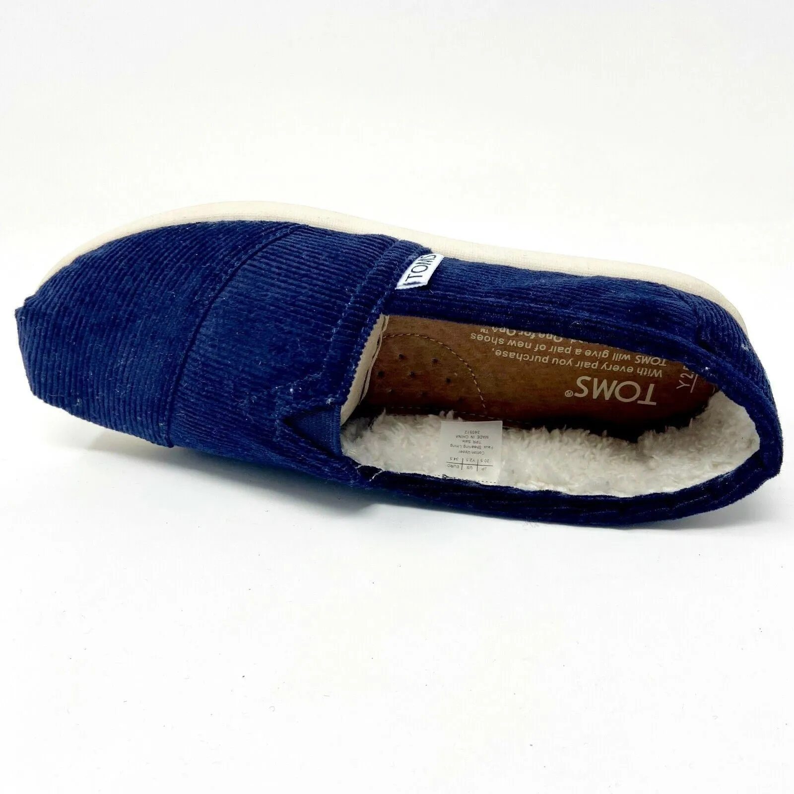 Toms Classics Navy Corduroy Fur Youth Slip On Casual Canvas Flat Shoes