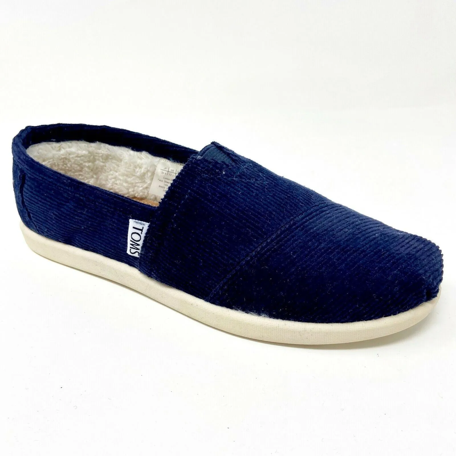 Toms Classics Navy Corduroy Fur Youth Slip On Casual Canvas Flat Shoes