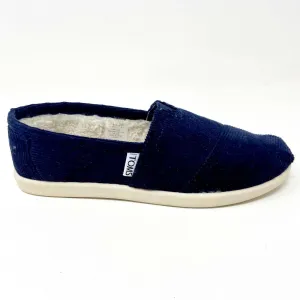 Toms Classics Navy Corduroy Fur Youth Slip On Casual Canvas Flat Shoes