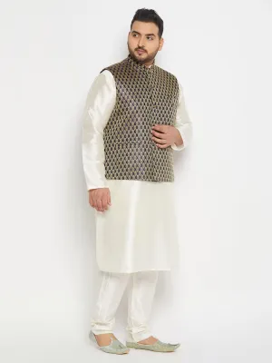 VASTRAMAY Blue Ethnic Jacket with Cream Kurta