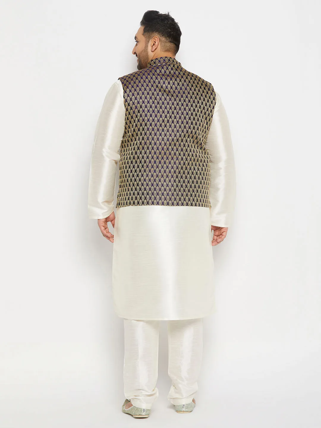 VASTRAMAY Blue Ethnic Jacket with Cream Kurta