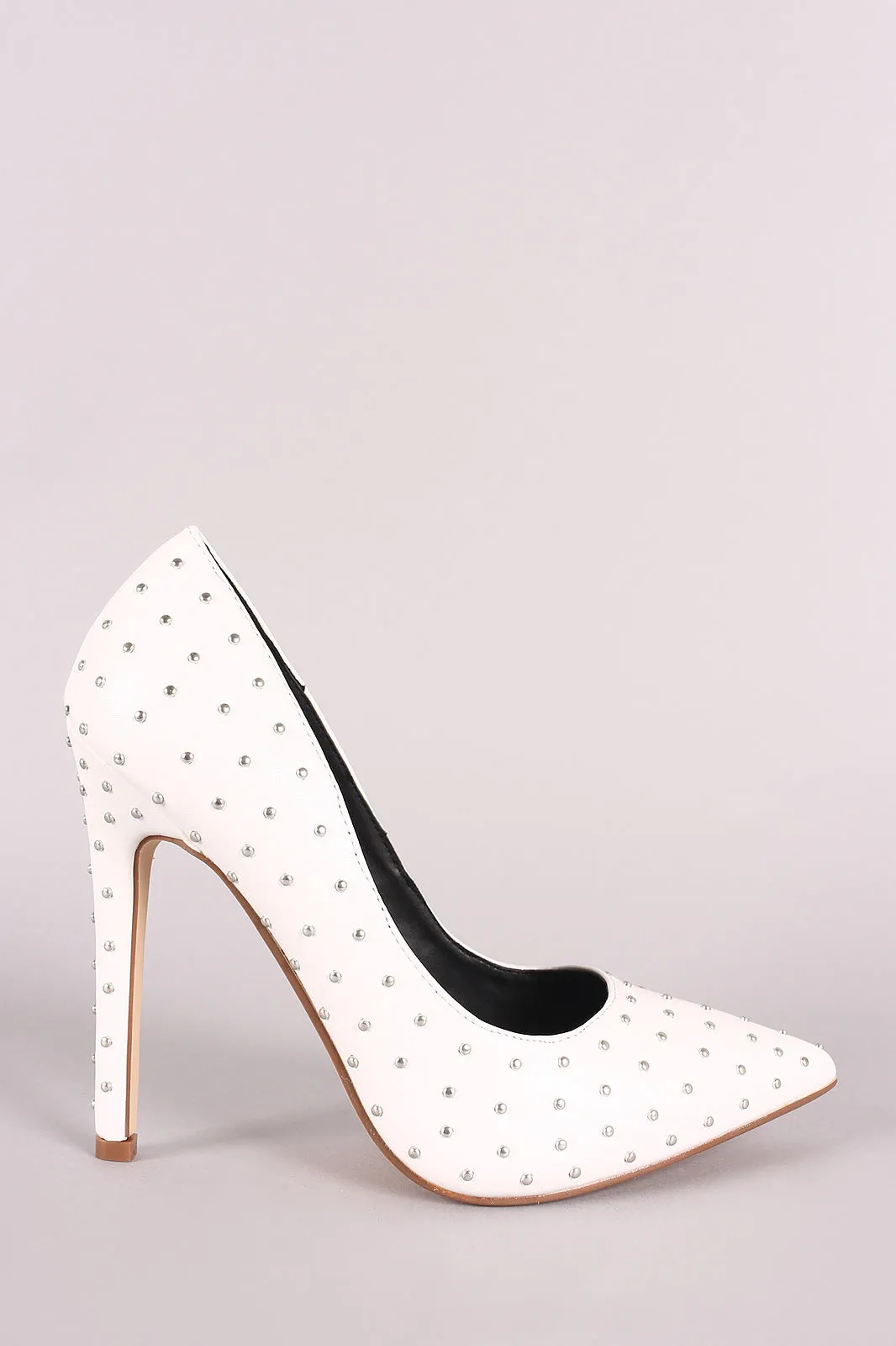 Vegan Leather Studded Suede Pointy Toe Stiletto Pump