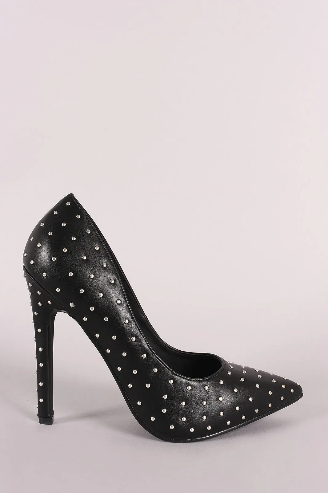 Vegan Leather Studded Suede Pointy Toe Stiletto Pump