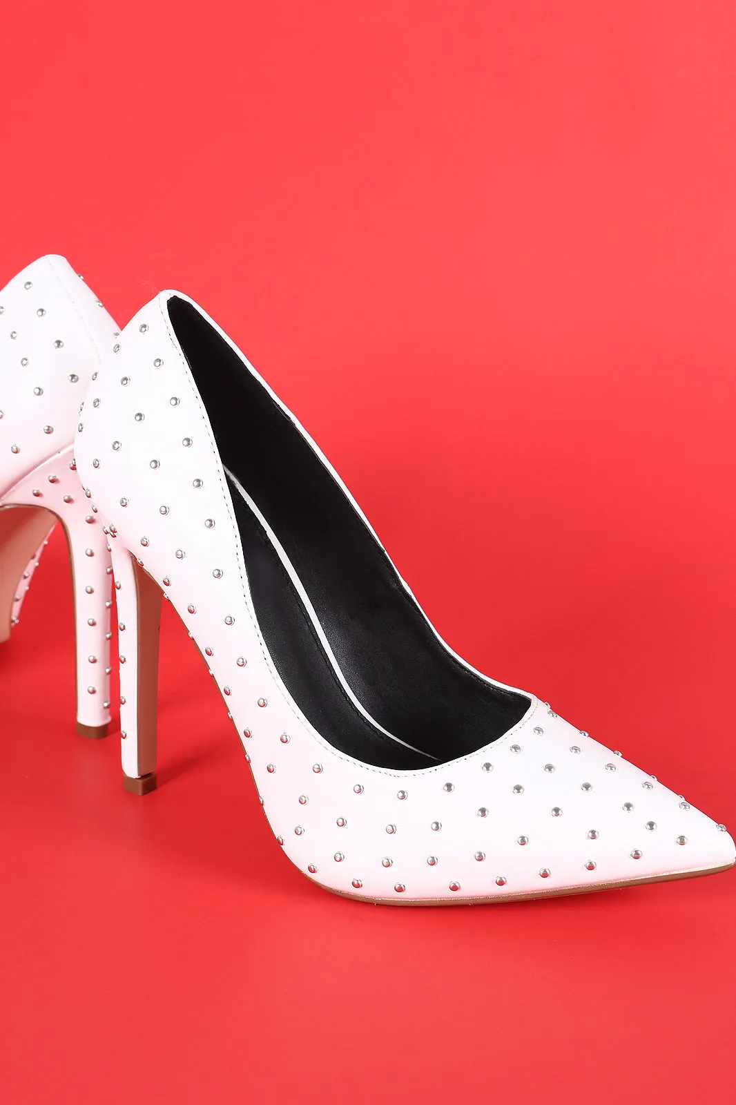 Vegan Leather Studded Suede Pointy Toe Stiletto Pump