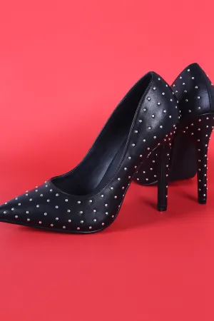 Vegan Leather Studded Suede Pointy Toe Stiletto Pump