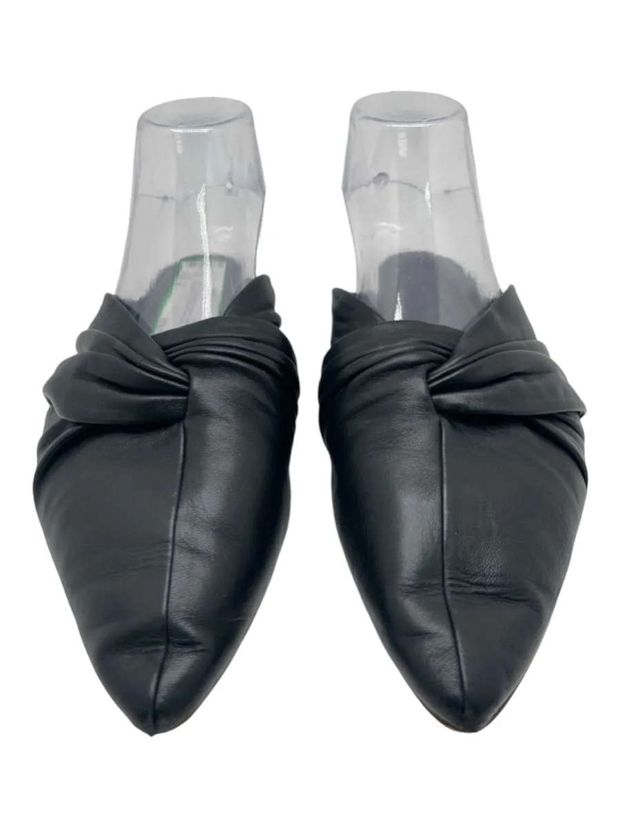 Vince Shoe Size 8 Black Leather Pointed Toe Twist Knot Slide Mule Flats