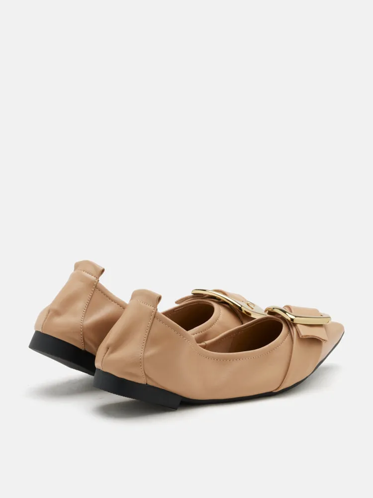 Vivienne Gold Buckled Pointed-Toe Flats