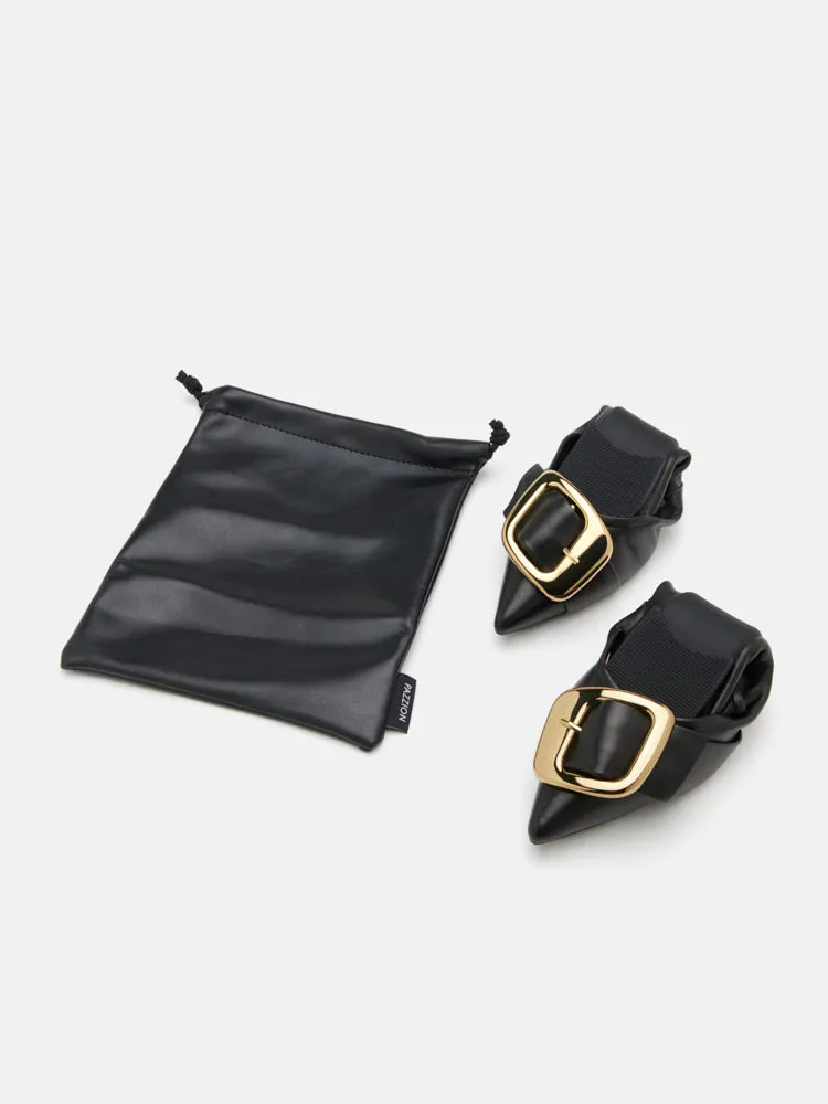 Vivienne Gold Buckled Pointed-Toe Flats
