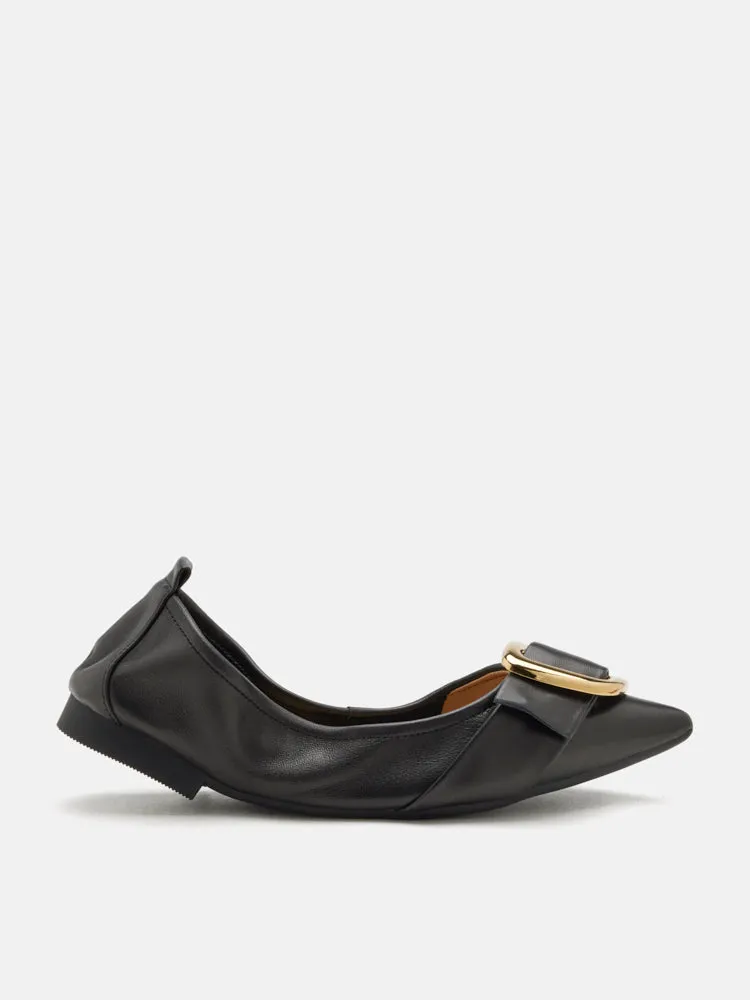 Vivienne Gold Buckled Pointed-Toe Flats