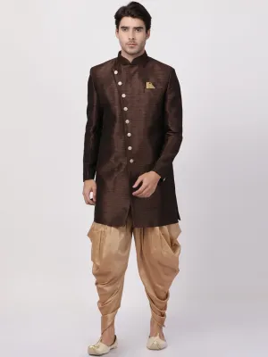 VM By VASTRAMAY Men's Brown Silk Blend Sherwani Set