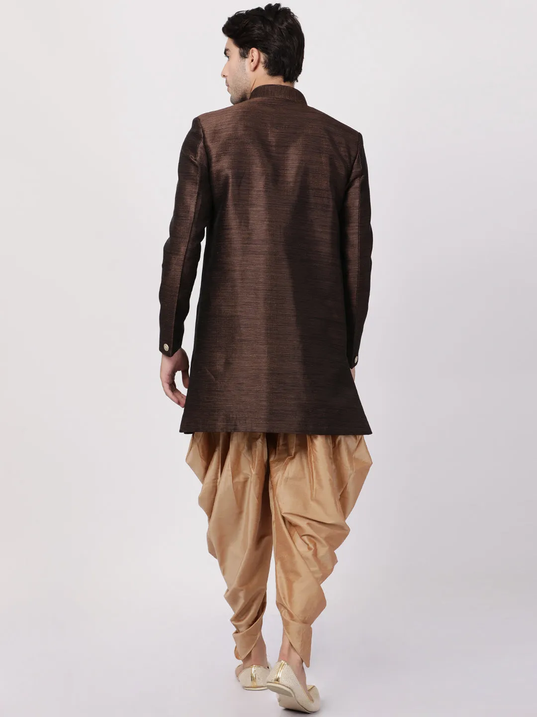 VM By VASTRAMAY Men's Brown Silk Blend Sherwani Set
