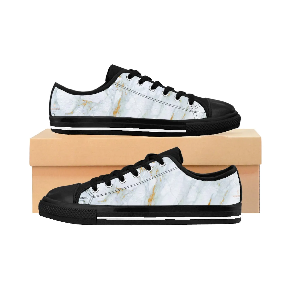 White Marble Men's Sneakers, Designer Low Top Sneakers Fashion Tennis Shoes For Men (US Size: 7-14)