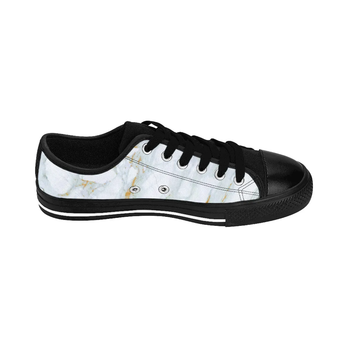 White Marble Men's Sneakers, Designer Low Top Sneakers Fashion Tennis Shoes For Men (US Size: 7-14)