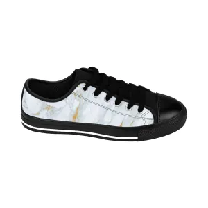 White Marble Men's Sneakers, Designer Low Top Sneakers Fashion Tennis Shoes For Men (US Size: 7-14)