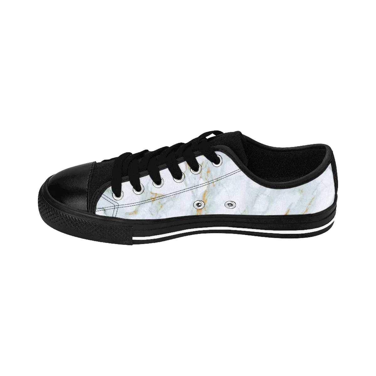 White Marble Men's Sneakers, Designer Low Top Sneakers Fashion Tennis Shoes For Men (US Size: 7-14)