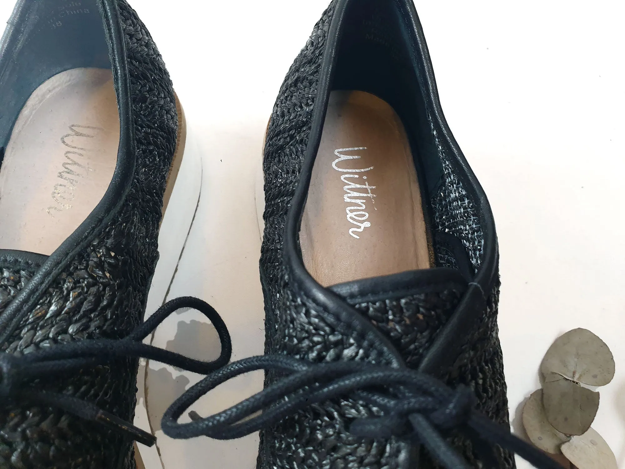Wittner black woven lace up shoes size 38