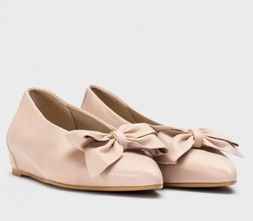 WONDERS A-3821 Nude Leather Wedge Ballet Flat with Bow