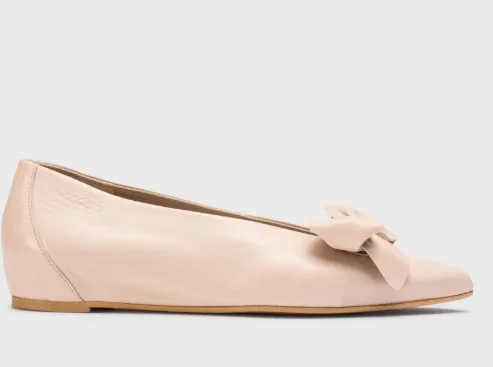 WONDERS A-3821 Nude Leather Wedge Ballet Flat with Bow
