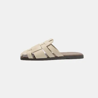 Woven PU Leather Square Toe Sandals