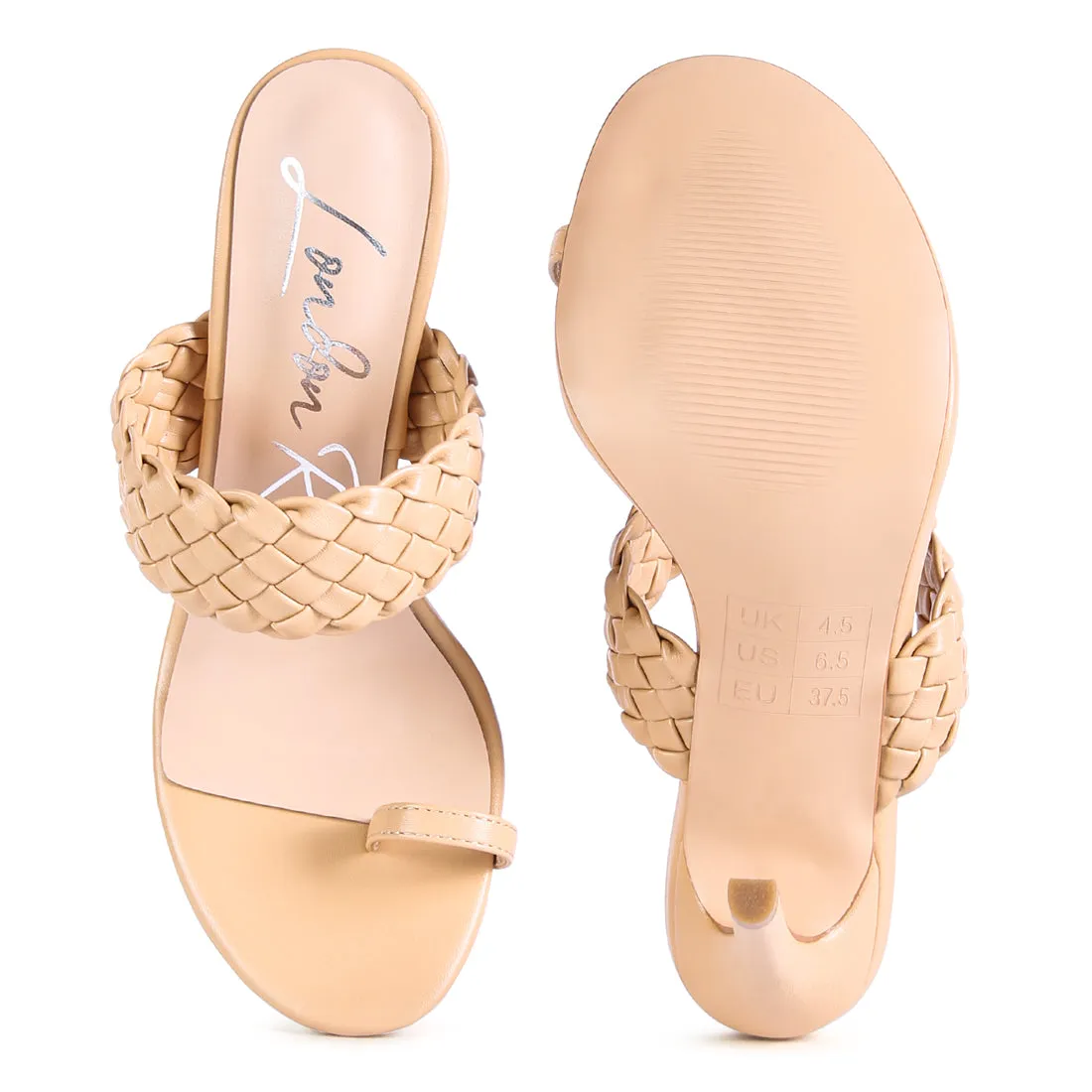 Woven Strap Toe Ring Sandals in Beige