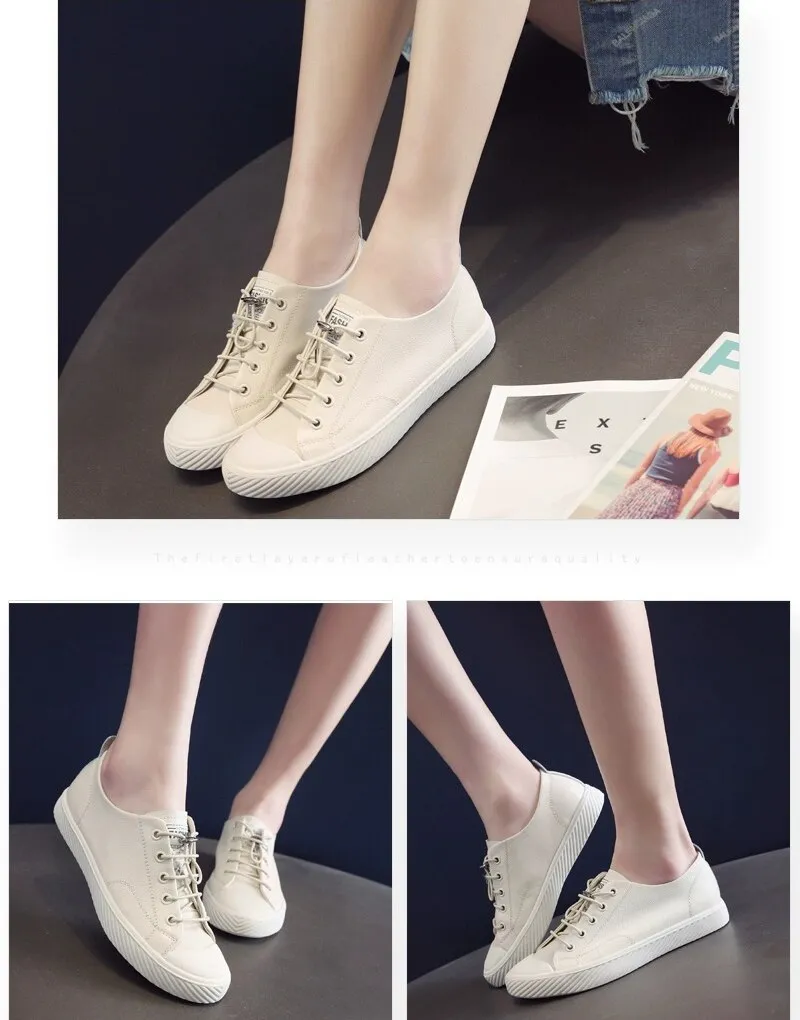 xiangtuibao  Fashion Cowhide Sneakers Women Casual Breathable Walking Shoes Flat Sport Shoes Genuine Leather Vulcanized Shoes Spring