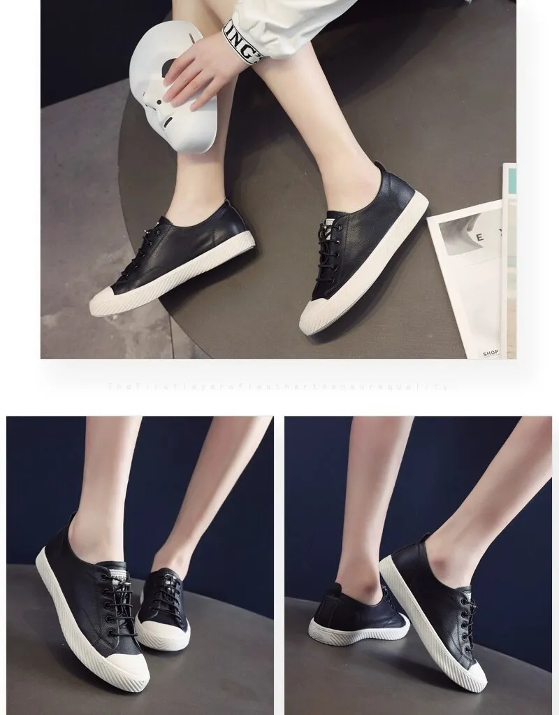 xiangtuibao  Fashion Cowhide Sneakers Women Casual Breathable Walking Shoes Flat Sport Shoes Genuine Leather Vulcanized Shoes Spring