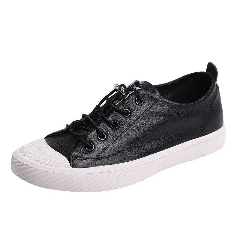 xiangtuibao  Fashion Cowhide Sneakers Women Casual Breathable Walking Shoes Flat Sport Shoes Genuine Leather Vulcanized Shoes Spring