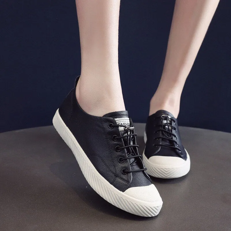 xiangtuibao  Fashion Cowhide Sneakers Women Casual Breathable Walking Shoes Flat Sport Shoes Genuine Leather Vulcanized Shoes Spring