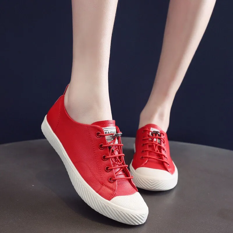 xiangtuibao  Fashion Cowhide Sneakers Women Casual Breathable Walking Shoes Flat Sport Shoes Genuine Leather Vulcanized Shoes Spring