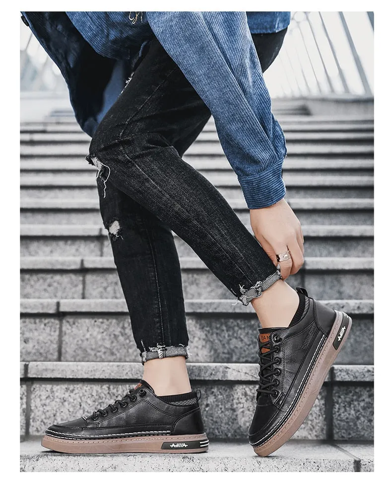 xiangtuibao Men Shoes Casual Leather Male Sneakers Flat Anti Slip Outdoor Walking Platform Sports Designer Luxury Retro Loafers Tennis