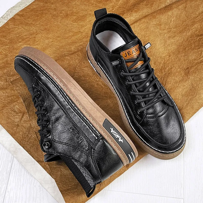 xiangtuibao Men Shoes Casual Leather Male Sneakers Flat Anti Slip Outdoor Walking Platform Sports Designer Luxury Retro Loafers Tennis
