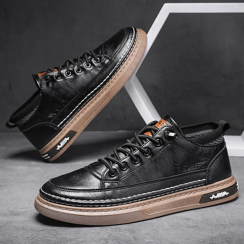xiangtuibao Men Shoes Casual Leather Male Sneakers Flat Anti Slip Outdoor Walking Platform Sports Designer Luxury Retro Loafers Tennis