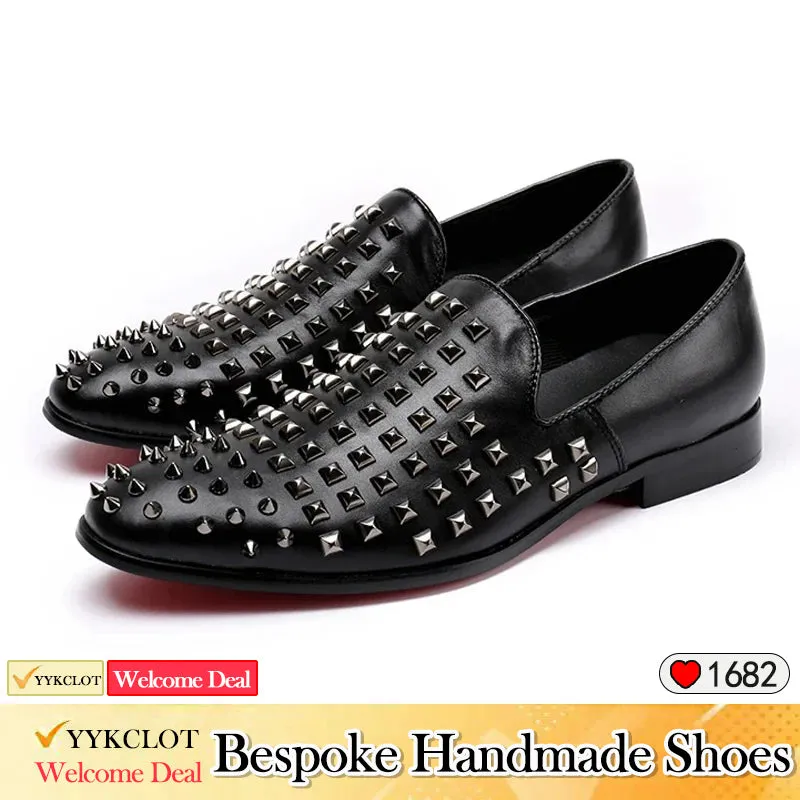 Yellow fashion hand-studded leather men's dress shoes